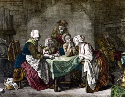 Mujer tirando cartas, siglo XVIII de Etienne Aubry