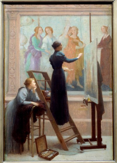 En el Louvre (dos mujeres copiando el fresco de Botticelli) de Etienne Azambre