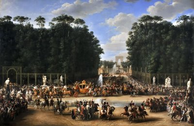 La procesión nupcial de Napoleón I y María Luisa cruzando el Jardín de las Tullerías el 2 de abril de Etienne Barthelemy Garnier