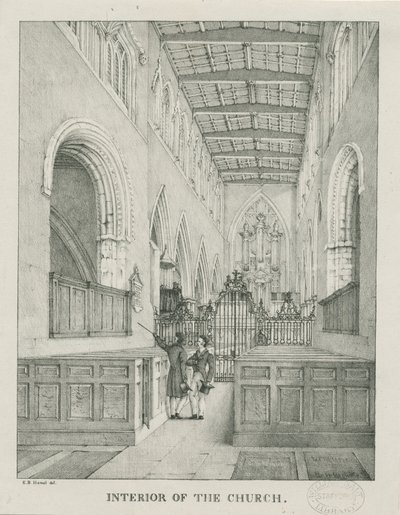 Interior de la Iglesia de Tamworth: litografía, nd [1796-1865] de Etienne Bruno Hamel