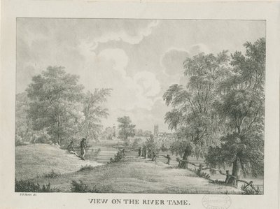 Tamworth - El río Tame: litografía, nd [1796-1865] de Etienne Bruno Hamel