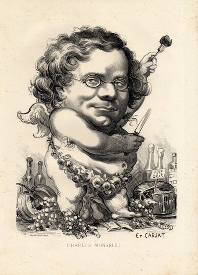 Hoja volante - Ilustración de Etienne Carjat (1826-1906): Obesidad, Foie gras - Monselet Charles (1825-1888) de Etienne Carjat