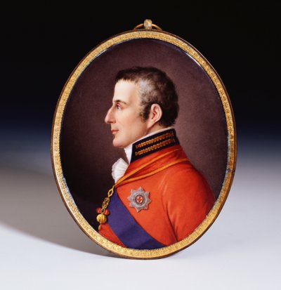 Una placa ovalada de retrato de Sèvres no registrada del Duque de Wellington (1769-1852), en uniforme de gala, con la Orden del Toisón de Oro y la Estrella y Banda de la Orden de la Jarretera de Etienne Charles Leguay