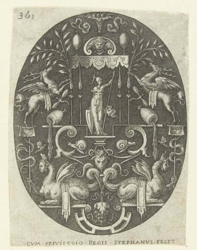 Bellona bajo un dosel Óvalos con dioses, rodeados de grutescos (título de la serie) de Etienne Delaune