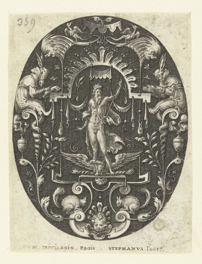 Júpiter con su águila a sus pies Óvalos con dioses, rodeados de grutescos (título de la serie) de Etienne Delaune