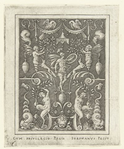 Marte Decoraciones superficiales con figuras de dioses en un marco de grutescos (versión posterior) (título de la serie) de Etienne Delaune
