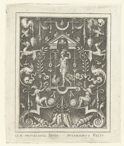 Mercurio Decoraciones superficiales con figuras de dioses en un marco de grutescos (versión posterior) (título de la serie) de Etienne Delaune