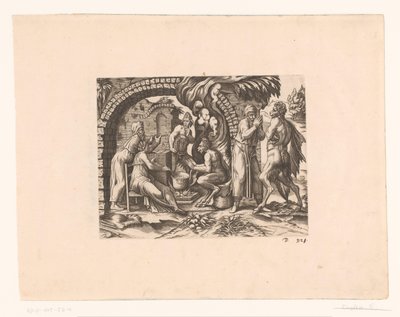 Fábula del sátiro y el campesino que sopla en su sopa y en sus manos de Etienne Dupérac (attributed to)