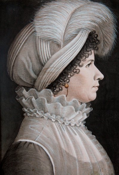 Retrato de una mujer con sombrero decorado con una pluma de Etienne Esperance Bouchardy
