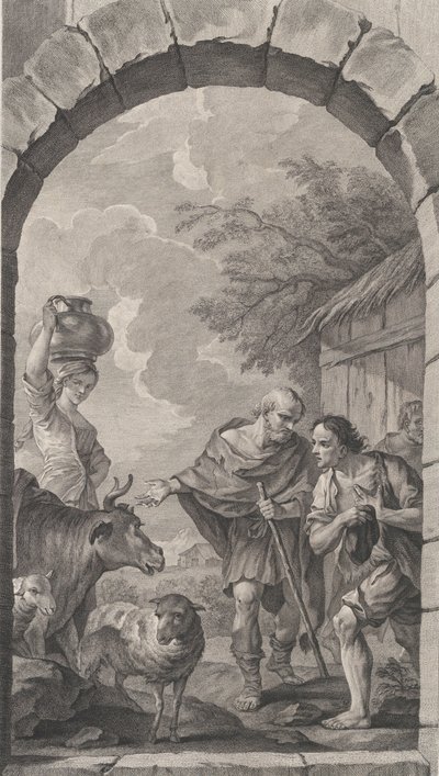 La Capilla de los Enfants-Trouvés en París: Grupo de pastores frente a una cabaña, 1757 de Etienne Fessard
