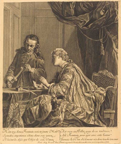 Dama sellando una carta de Etienne Fessard after Jean Siméon Chardin