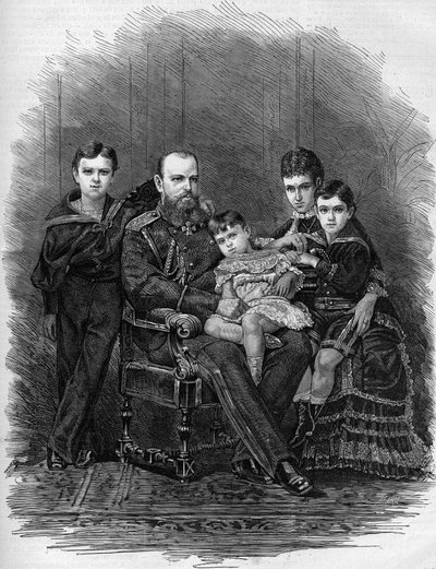 Retrato de la Familia Imperial Rusa en 1881: Zar Alejandro III (1845-1894) y María Feodorovna (o Fiodorovna, o Fedorovna) (María Sofía Dagmar) de Etienne Gabriel Bocourt