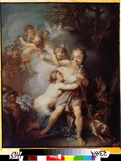 ""Venus And Adonis"" (Venus y Adonis) Pintura de Etienne Jeaurat (1699-1789) Alrededor de 1750 Moscú, Museo Pushkin de Étienne Jeaurat