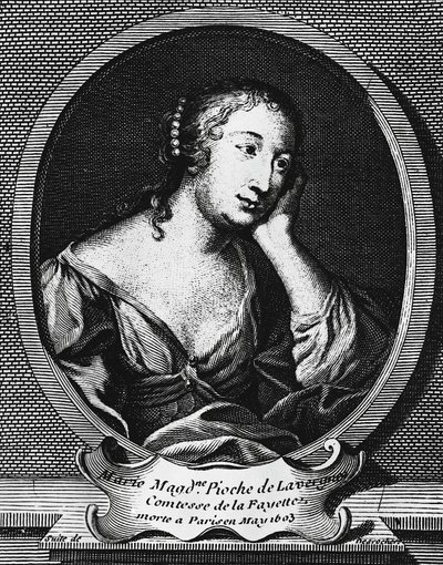 Medallón retrato de Marie-Madeleine Pioche de La Vergne, condesa de La Fayette (1634-1693), novelista francesa, grabado de Etienne Jehandier Desrochers (1668-1741). de Etienne Jehandier Desrochers