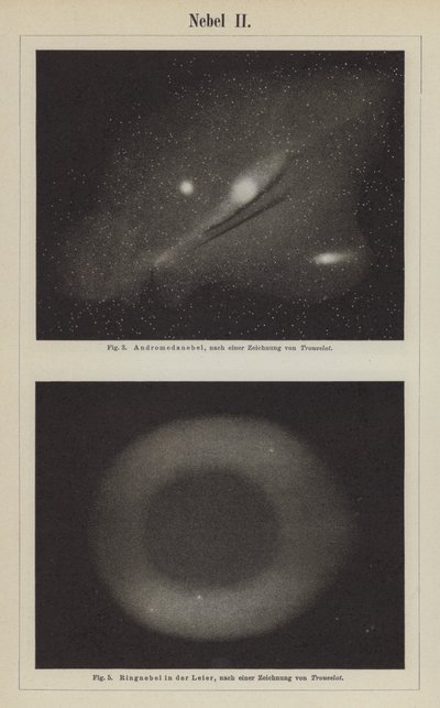 Vistas de la Nebulosa de Andrómeda y la Nebulosa del Anillo en la constelación de Lyra de Étienne Léopold Trouvelot