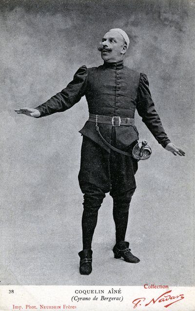 Constant Coquelin también conocido como Coquelin aîné (1841 - 1909) en el traje de Cyrano de Bergerac de Etienne Neurdein