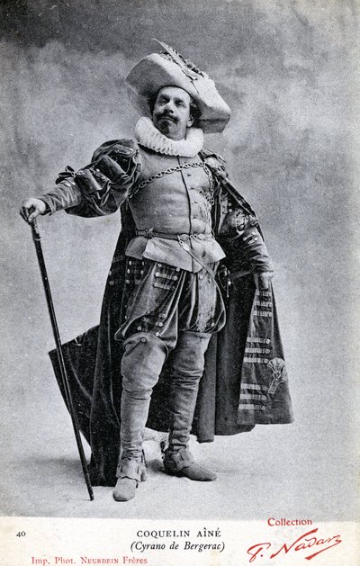 Constant Coquelin alias Coquelin aîné (1841 - 1909) con el traje de Cyrano de Bergerac de Etienne Neurdein