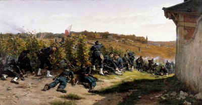Guerra de 1870: “Los tiradores del Sena en la batalla de Rueil Malmaison el 21 de octubre de 1870” escaramuza durante la defensa de París. de Etienne Prosper Berne Bellecour