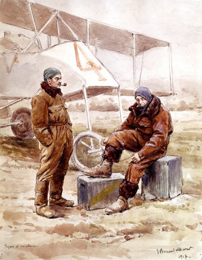 pilotos y avión bombardero "Voisin" en 1917 de Etienne Prosper Berne Bellecour