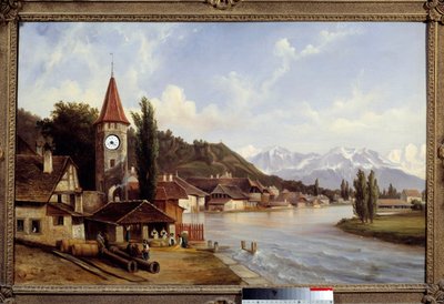 Vista del pueblo de Thun en Suiza. Pintura de Etienne Raffort (1802-1895) de Etienne Raffort