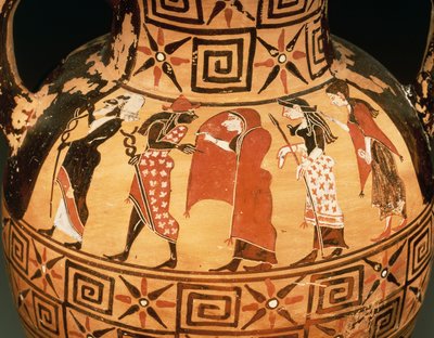 Ánfora de figuras negras que representa el Juicio de Paris (cerámica) de Etruscan