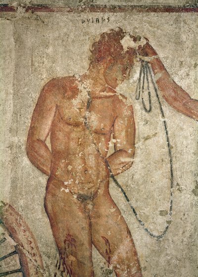 (detalle) de un prisionero troyano, de la Tumba François en Vulci, c.320-280 a.C. de Etruscan