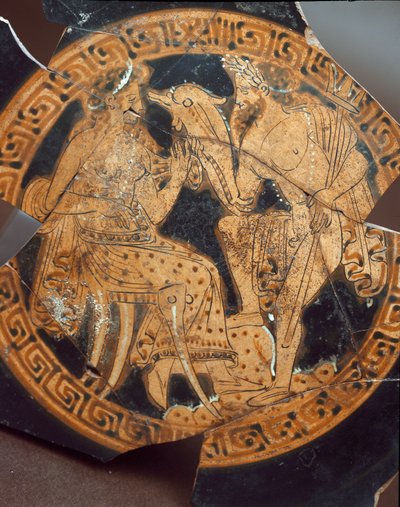 Antigüedad etrusca: detalle de una kylix que representa a Poseidón y Anfitrite. De Falerii Veteres (Civita Castellana) siglo VI a.C. Roma, Museo Nacional de Villa Giulia de Etruscan