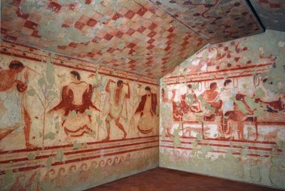 Arte etrusco: frescos que representan escenas de banquete. Tumba del Triclinium de Etruscan