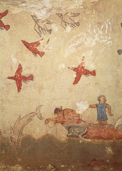 Barco de Pesca, de la Tumba de la Caza y la Pesca, c.520-10 a.C. de Etruscan