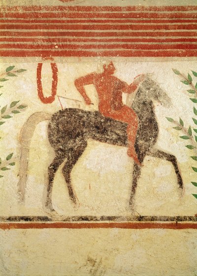 Jinete, lado izquierdo, de la Tumba del Barón, c.500 a.C. (pintura mural) de Etruscan