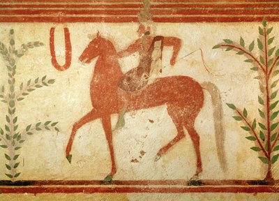 Jinete, lado derecho, de la Tumba del Barón, c.500 a.C. de Etruscan