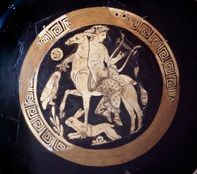 Kylix con representación de Apolo en una mula, terracota, siglo IV a.C. de Etruscan