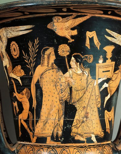 Cerámica de figuras rojas, crátera (detalle) de Etruscan