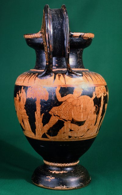 Crátera de volutas del Pintor de Mainz, representando una lucha entre un guerrero y una amazona de Etruscan