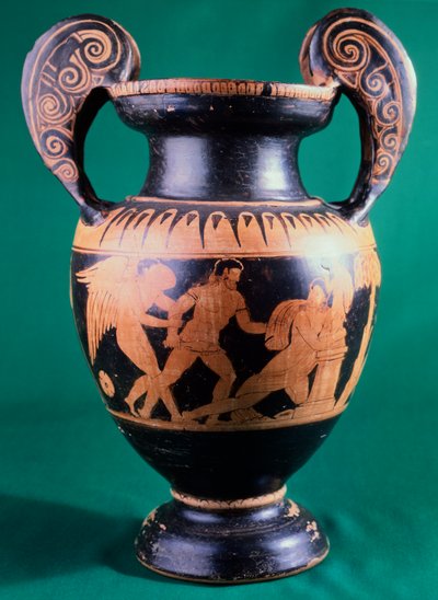 Crátera de volutas del Pintor de Mainz, representando a un guerrero y una amazona de Etruscan