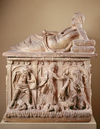 Urna cineraria, siglo II a.C. (terracota con policromía) de Etruscan Etruscan