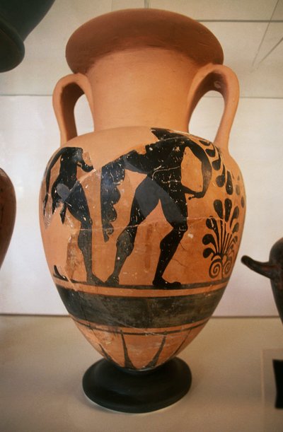 Vaso etrusco de figuras negras, del sitio arqueológico de Roselle, Toscana, Italia de Etruscan Etruscan
