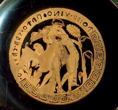 Civilización etrusca: detalle de una kylix que representa a Ariadna y Dionisio. De la Necrópolis Falerii Veteres. Roma, Villa Giulia de Etruscan Etruscan