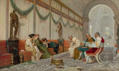 Interior de edificio romano con figuras de Ettore Forti