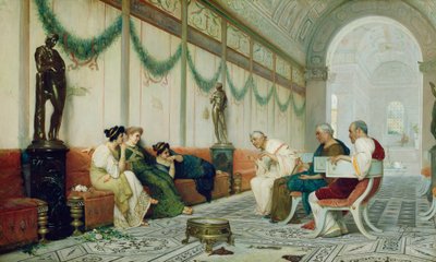 Interior de edificio romano con figuras, c.1880 (óleo sobre lienzo) de Ettore Forti