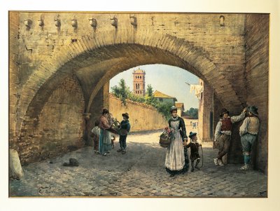 Italia, Roma, Arco de Tolomei por Ettore Roesler Franz, acuarela de Ettore Roesler Franz