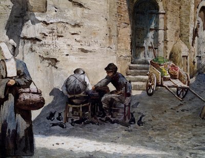 Casas medievales antiguas en Lungaretta por Ettore Roesler Franz (1845-1907), acuarela de la serie Roma desaparecida, detalle, Italia de Ettore Roesler Franz