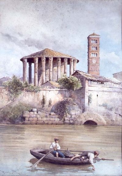 El Templo de Hércules desde el Río Tíber, Roma de Ettore Roesler Franz