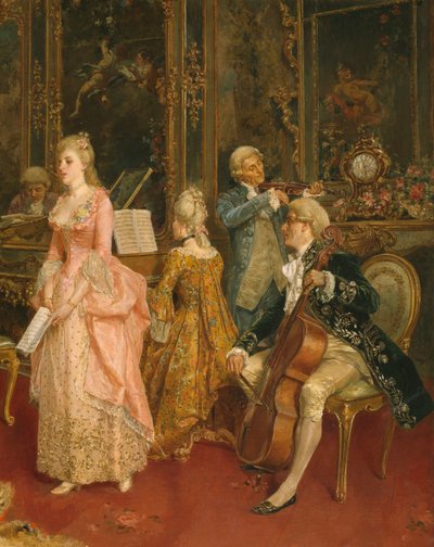 Concierto en la época de Mozart, 1853 (detalle) de Ettore Simonetti