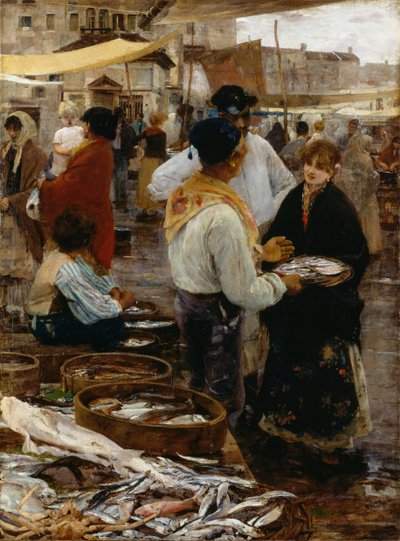 Mercado de pescado en Venecia de Ettore Tito