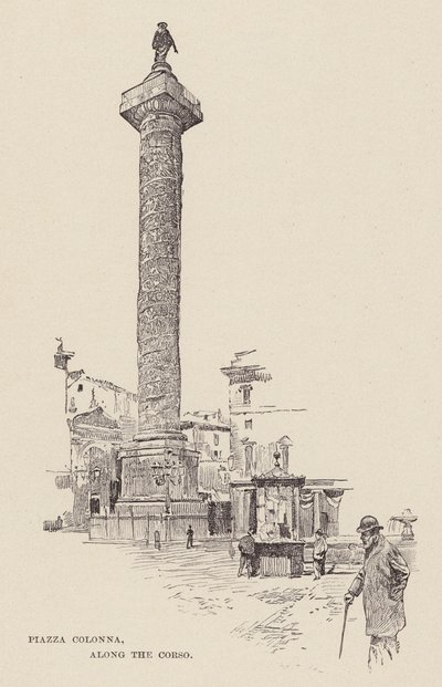 Plaza Colonna, a lo largo del Corso (grabado) de Ettore Tito