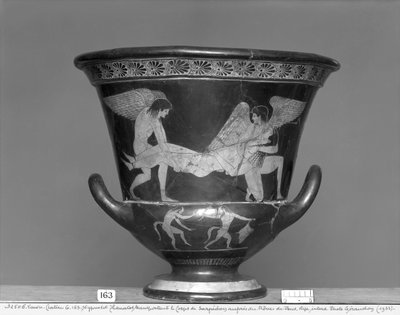 Cáliz ático de figuras rojas que representa a Hypnos y Thanatos llevando el cuerpo de Sarpedon (cerámica) de Eucharides Painter