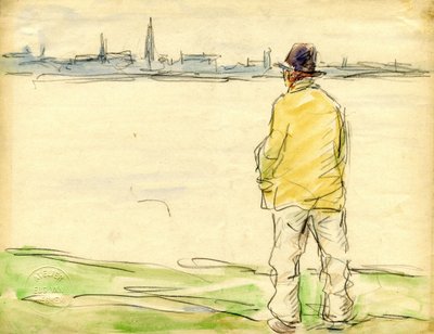 Hombre contemplando el paseo marítimo de Amberes de Eugeen van Mieghem