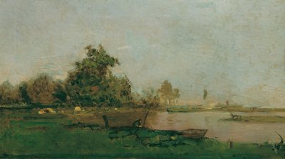 paisaje de río con un barco de Eugen Jettel