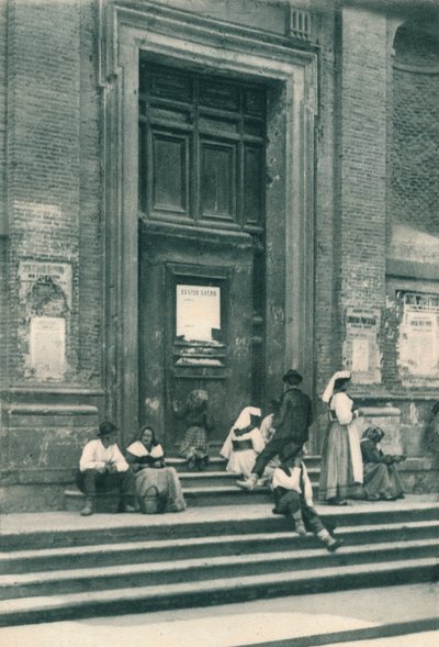 Lugar de encuentro de modelos de artistas frente a una iglesia en la Via Babuino, Roma, Italia, 1927 de Eugen Poppel